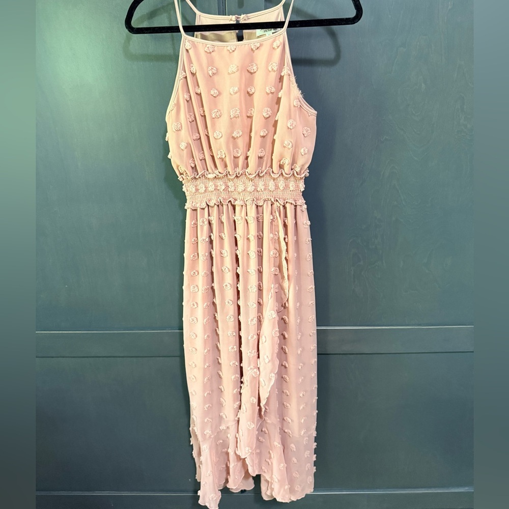 Blush Swiss dot Sleeveless midi Dress